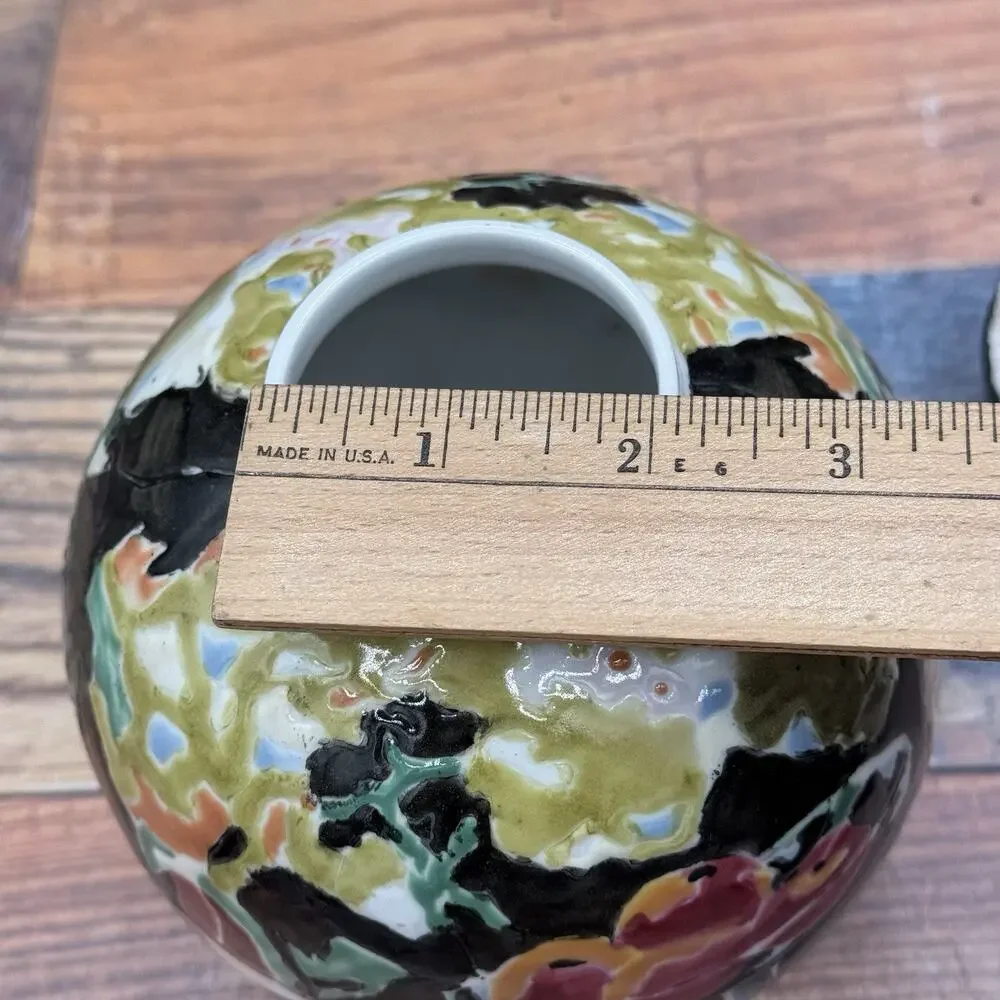 Vtg China Trader Porcelain Ginger Jar W/Lid Majolica Style Fruit Nightingale's‎
